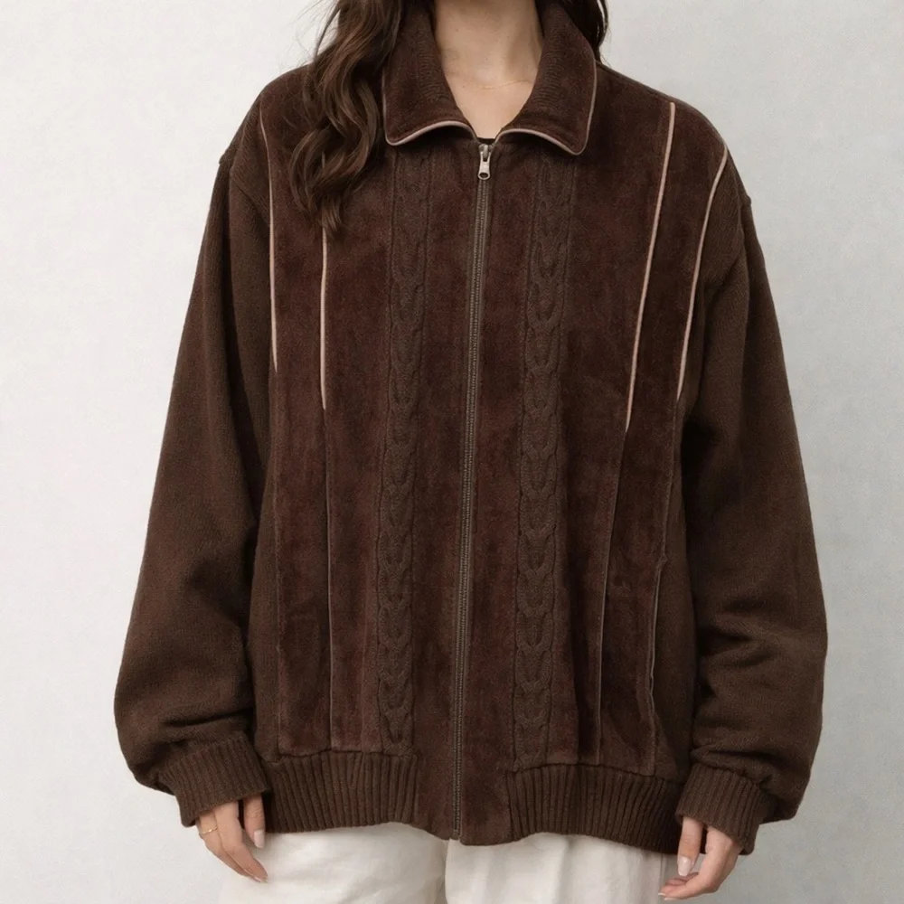 R.O.C Vintage Suede Leather Sweater Bomber Jacket Coat Brown Western XL